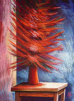 Blumengemlde vom Kunstmaler Hugo Reinhart >> Rotes Bukett<<