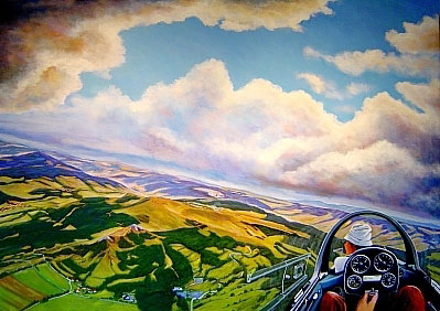 Acrylgemlde von dem Kunstmaler Hugo Reinhart   >>Den Wolken entgegen<<