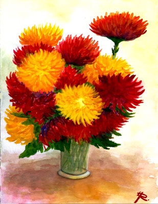 Blumengemlde vom Kunstmaler Hugo Reinhart >>Chrysanthemen<<