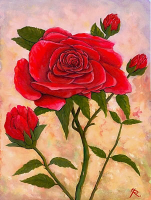 Blumengemlde vom Kunstmaler Hugo Reinhart >Rote Rose><<