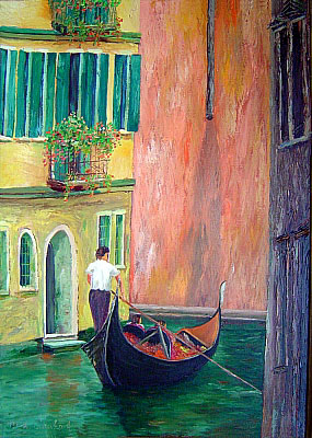 lgemlde vom Kunstmaler Hugo Reinhart   >>In den Kanlen von Venedig<<