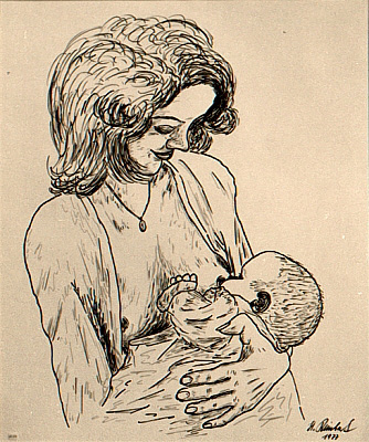 Frauen Gemlde vom Kunstmaler Hugo Reinhart  >>Stillende Mutter<<
